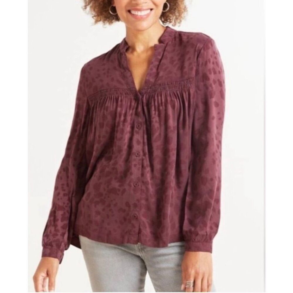 Evereve Cloth & Stone Velvet Textured Leopard Print Blouse Size M